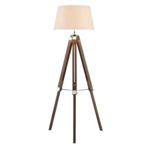 Baline Cream Fabric Shade Floor Lamp With Brown Tripod Base