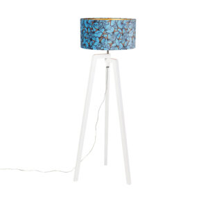 Floor lamp tripod wood with butterflies velor shade 50 cm - Puros