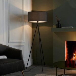 Merrill Cylinder Black Shade Floor Lamp With Matt Black Tripod