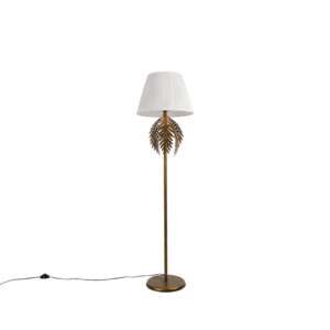 Vintage floor lamp gold with pleated shade white 45 cm - Botanica