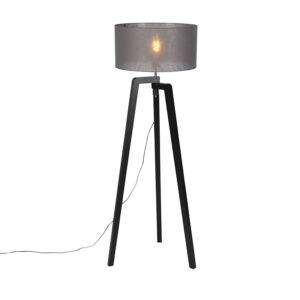 Floor lamp tripod black wood with gray shade 50 cm - Puros
