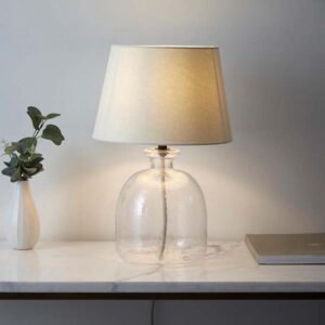 Lecce Cici Ivory Fabric Shade Table Lamp With Clear Glass Base