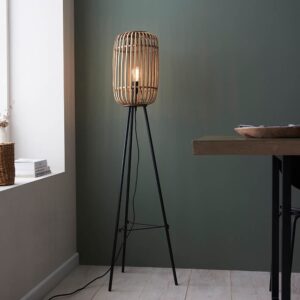 Murray Natural Bamboo Wood Floor Lamp In Matt Black