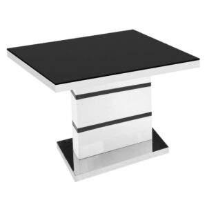 Aelia Black Glass Top Lamp Table With White High Gloss Base