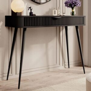Lampe Wooden Dressing Table With Metal Legs In Black