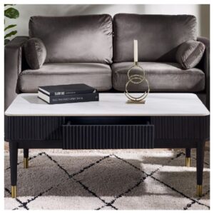 Laurel Stone Lamp Table With Drawer In White Marble Effect