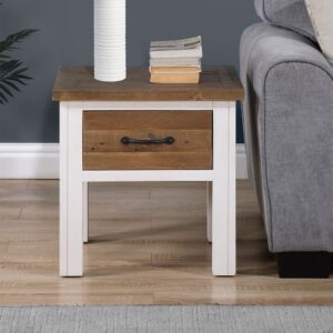 Savona Wooden Lamp Table With 1 Drawer In White And Oak