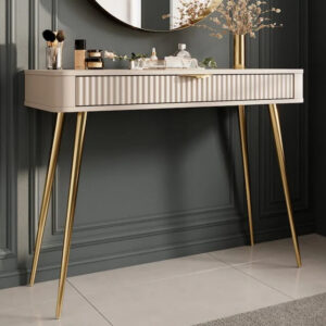 Lampe Wooden Dressing Table With Metal Legs In Beige