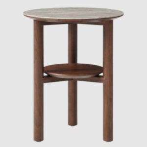 Wilmot Wooden Lamp Table And Shelf With Marble Glass Top In Walnut