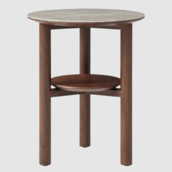 Wilmot Wooden Lamp Table And Shelf With Marble Glass Top In Walnut