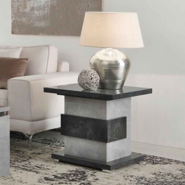 Heston High Gloss Lamp Table in Grey Marble Effect