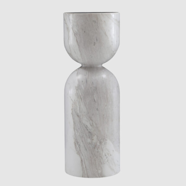 Salina Marble Round Lamp Table In White Volakas Natural